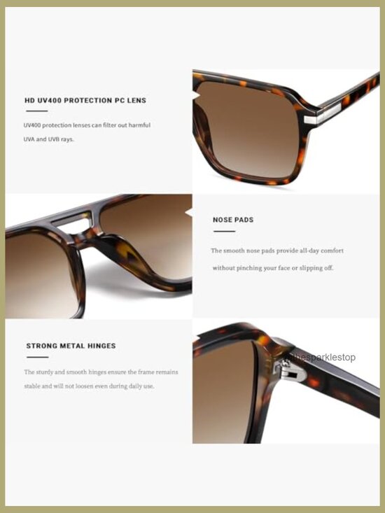 Retro Aviator Sunglasses Classic Square Frame UV400 Lenses main image 7